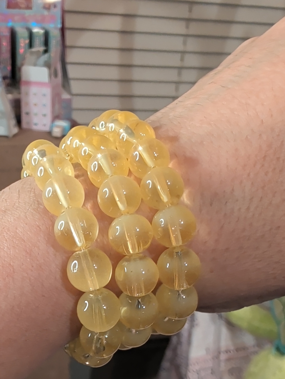 3 Yellow Beaded Stretch Bracelet Trio - Women Jewelry